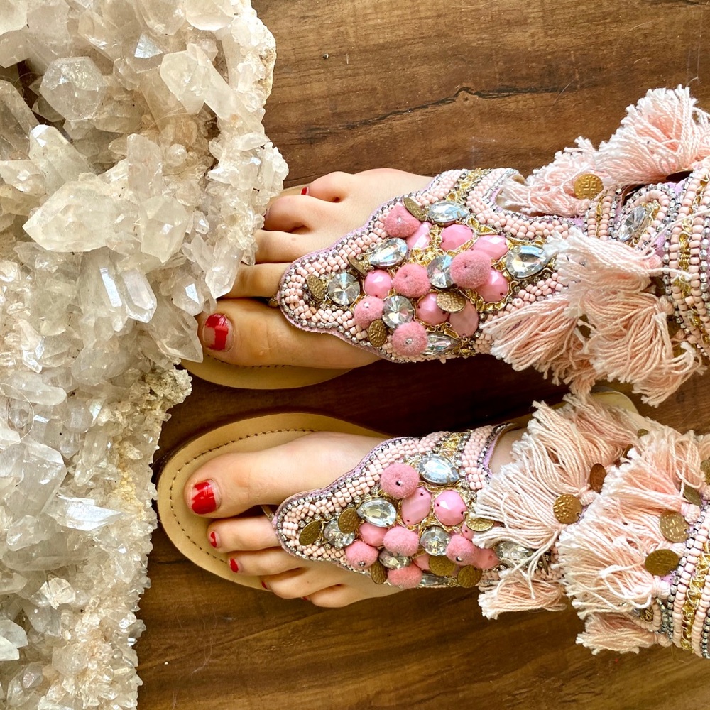 Gado Gado Pom Pom Embroidered Sandals